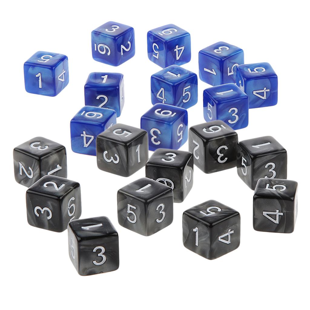 20Piece Six Sided Dice D6 for Playing D&D RPG Party Game Black and Blue