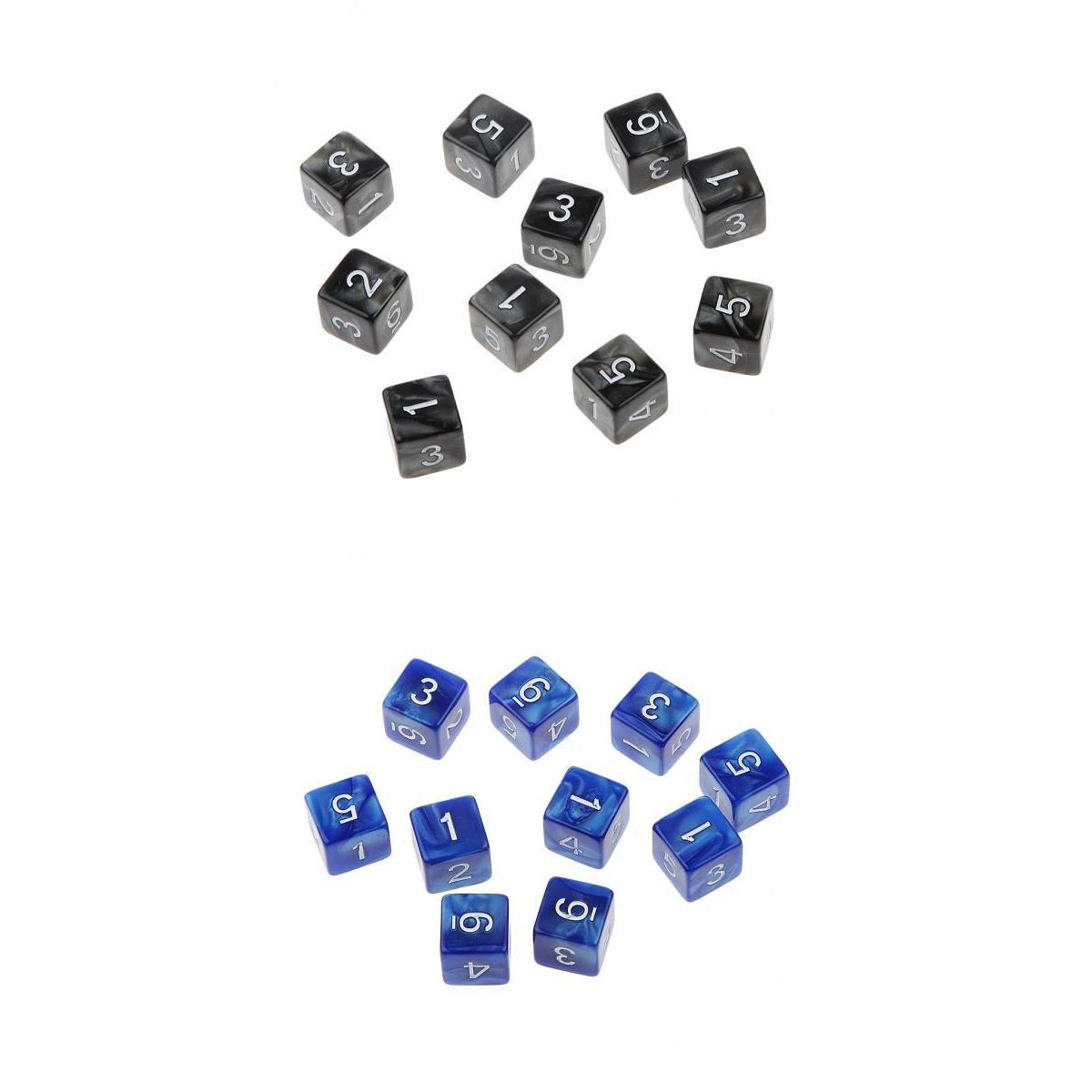 20Piece Six Sided Dice D6 for Playing D&D RPG Party Game Black and Blue