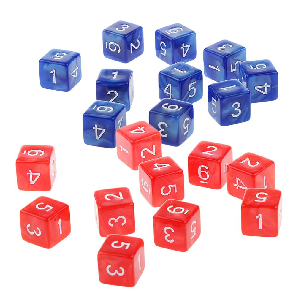 20Piece Six Sided Dice D6 for Playing D&D RPG Party Game Blue and Red