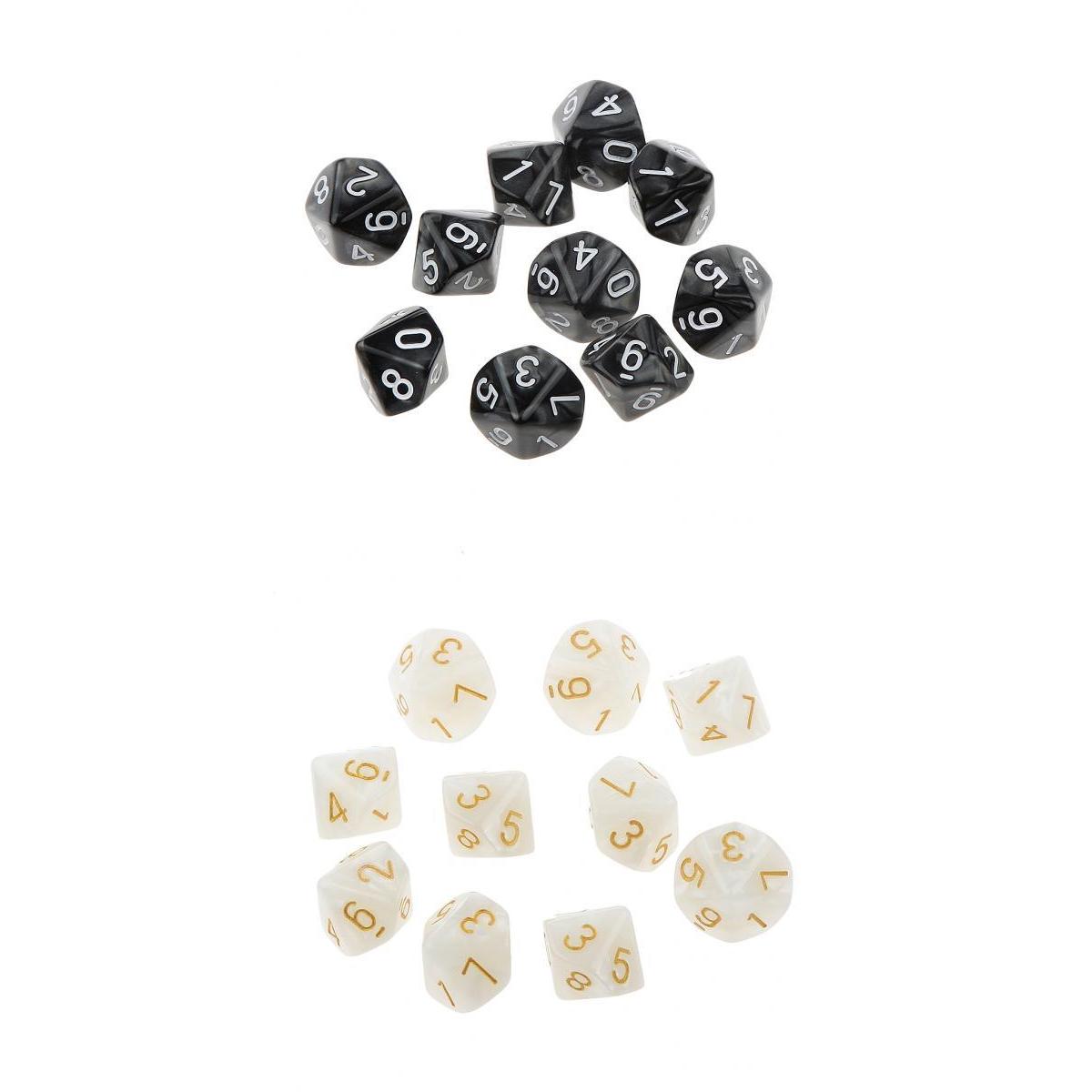 20Piece Ten Sided Dice D10 Dies for D&D RPG Party Game Toy White & Black