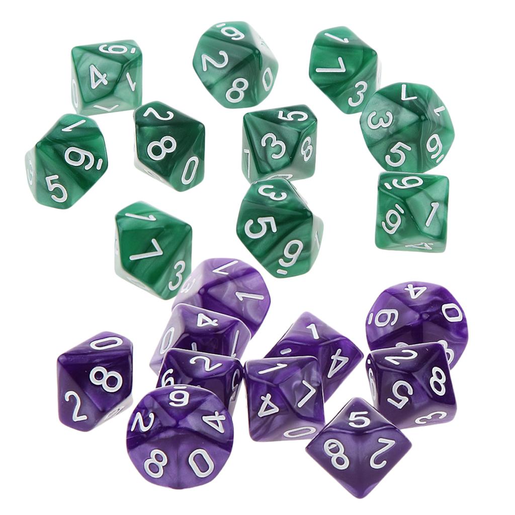 20Piece Ten Sided Dice D10 Die for D&D RPG Party Game Toy Green & Purple