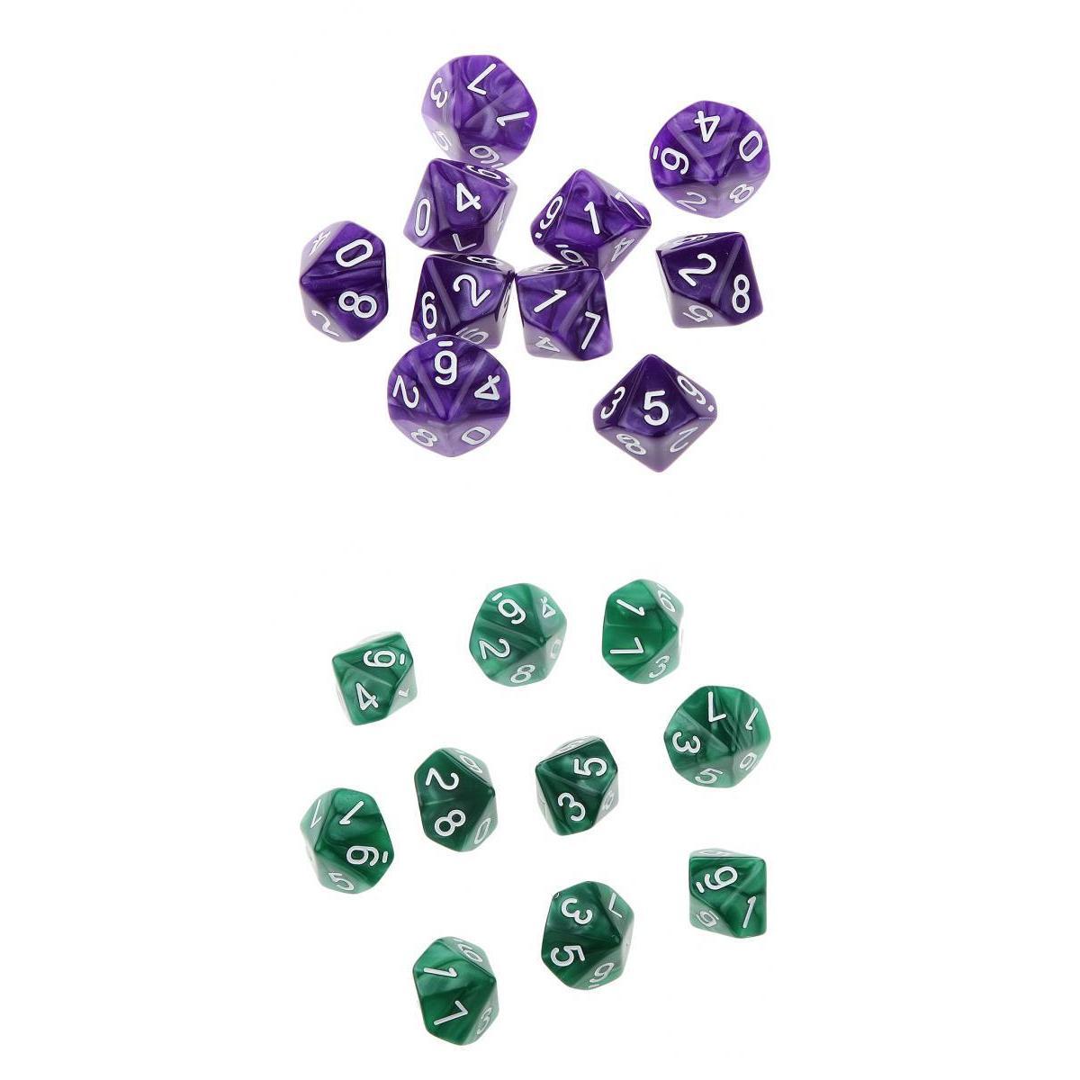 20Piece Ten Sided Dice D10 Die for D&D RPG Party Game Toy Green & Purple
