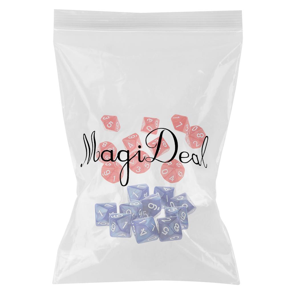 20 Piece Ten Sided Dice D10 Dies for D&D RPG Party Game Props Red & Blue