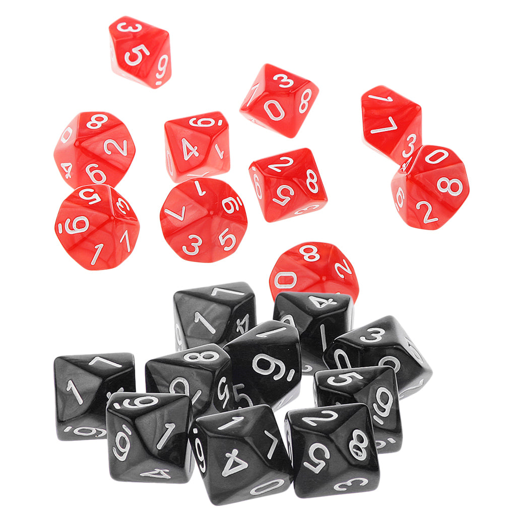 20Piece Ten Sided Dice D10 Dies for D&D RPG Party Game Props Red & Black