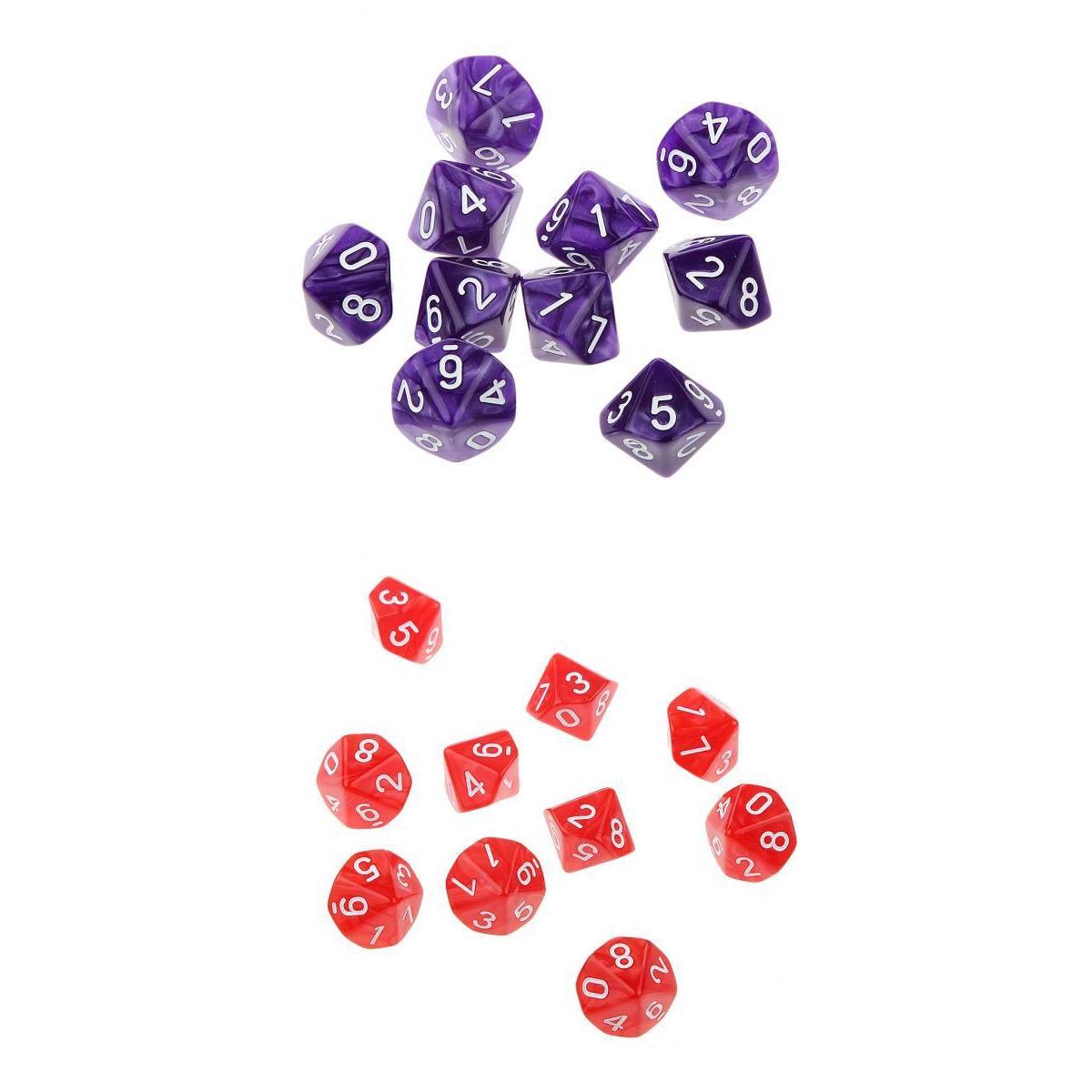 20Piece Ten Sided Dice D10 Dies for D&D RPG Party Game Prop Red & Purple