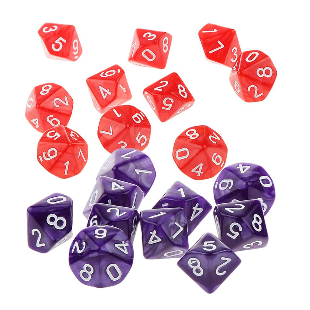 20Piece Ten Sided Dice D10 Dies for D&D RPG Party Game Prop Red & Purple