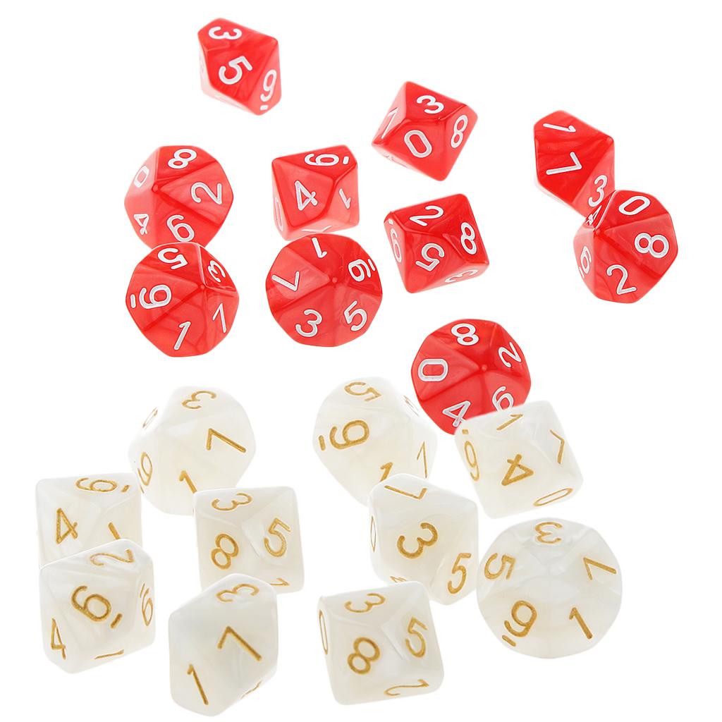20Piece Ten Sided Dice D10 Dies for D&D RPG Party Game Props Red & White