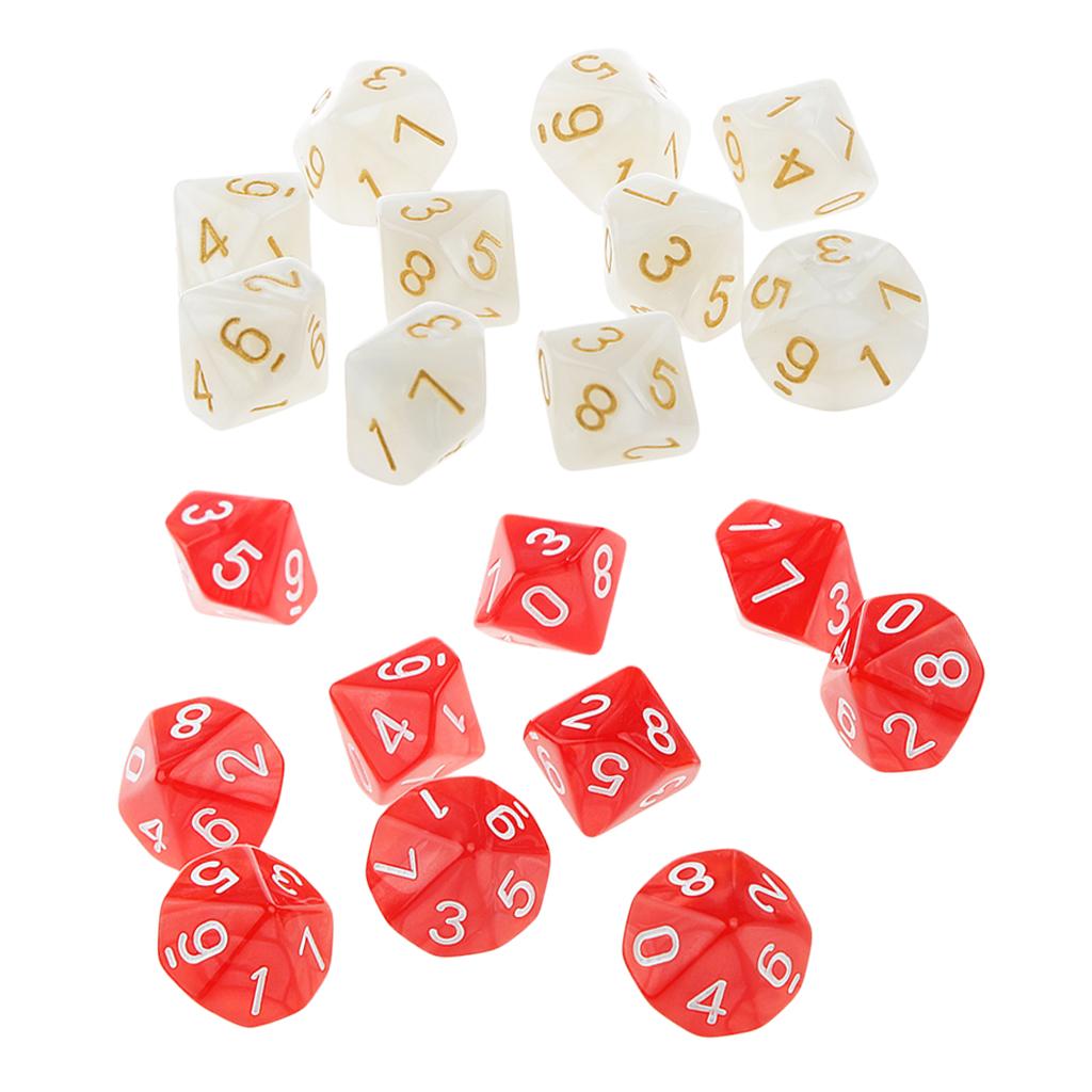 20Piece Ten Sided Dice D10 Dies for D&D RPG Party Game Props Red & White