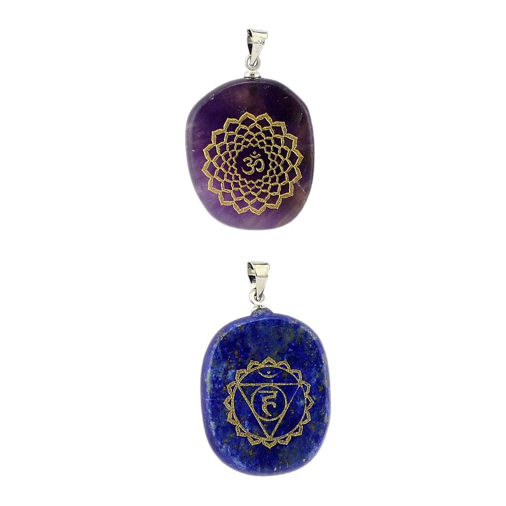 2 Pieces Engraved Reiki Engergy Crystal Pendants Gemstone Palmstone