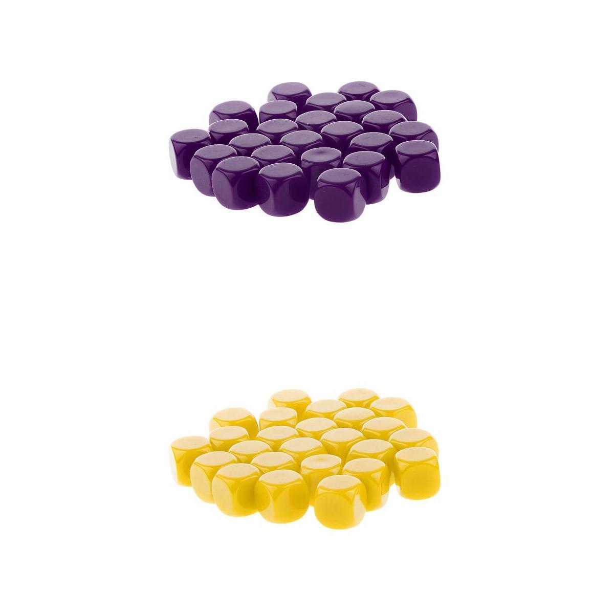 50 Pieces Opaque Blank Dice D6 for D&D RPG Party Games Purple + Yellow