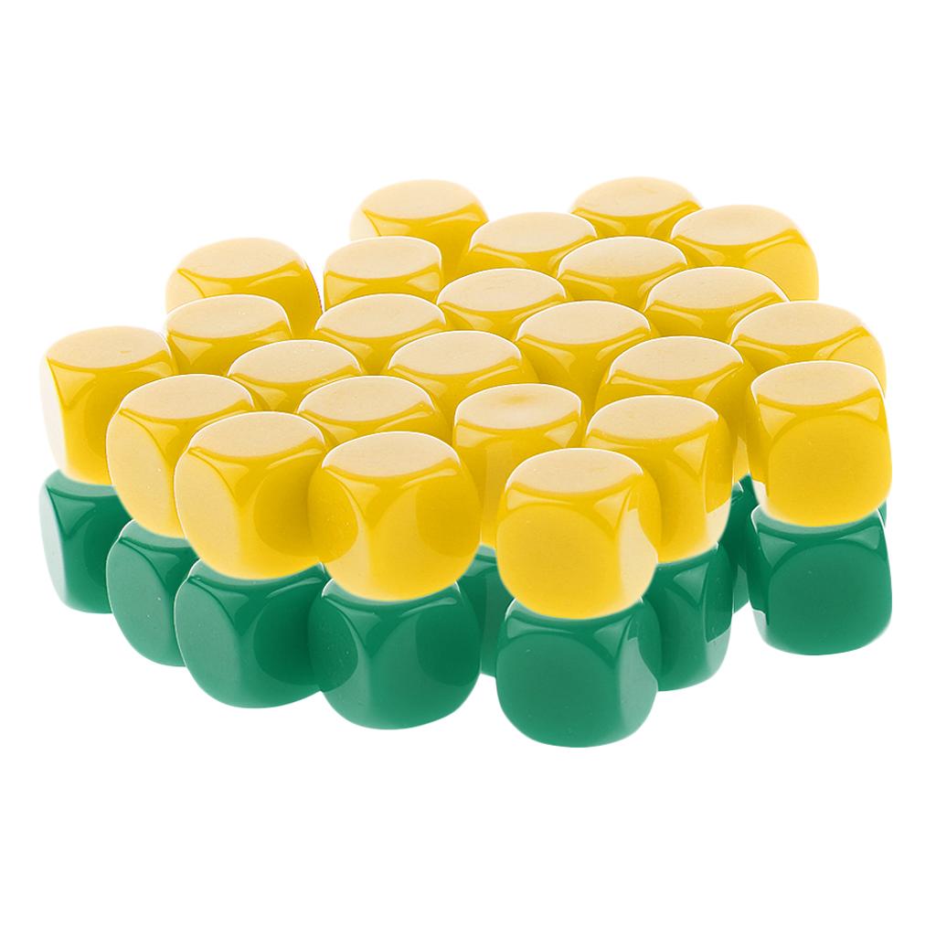 50 Pieces Opaque Blank Dice D6 for D&D RPG Party Games Yellow + Green