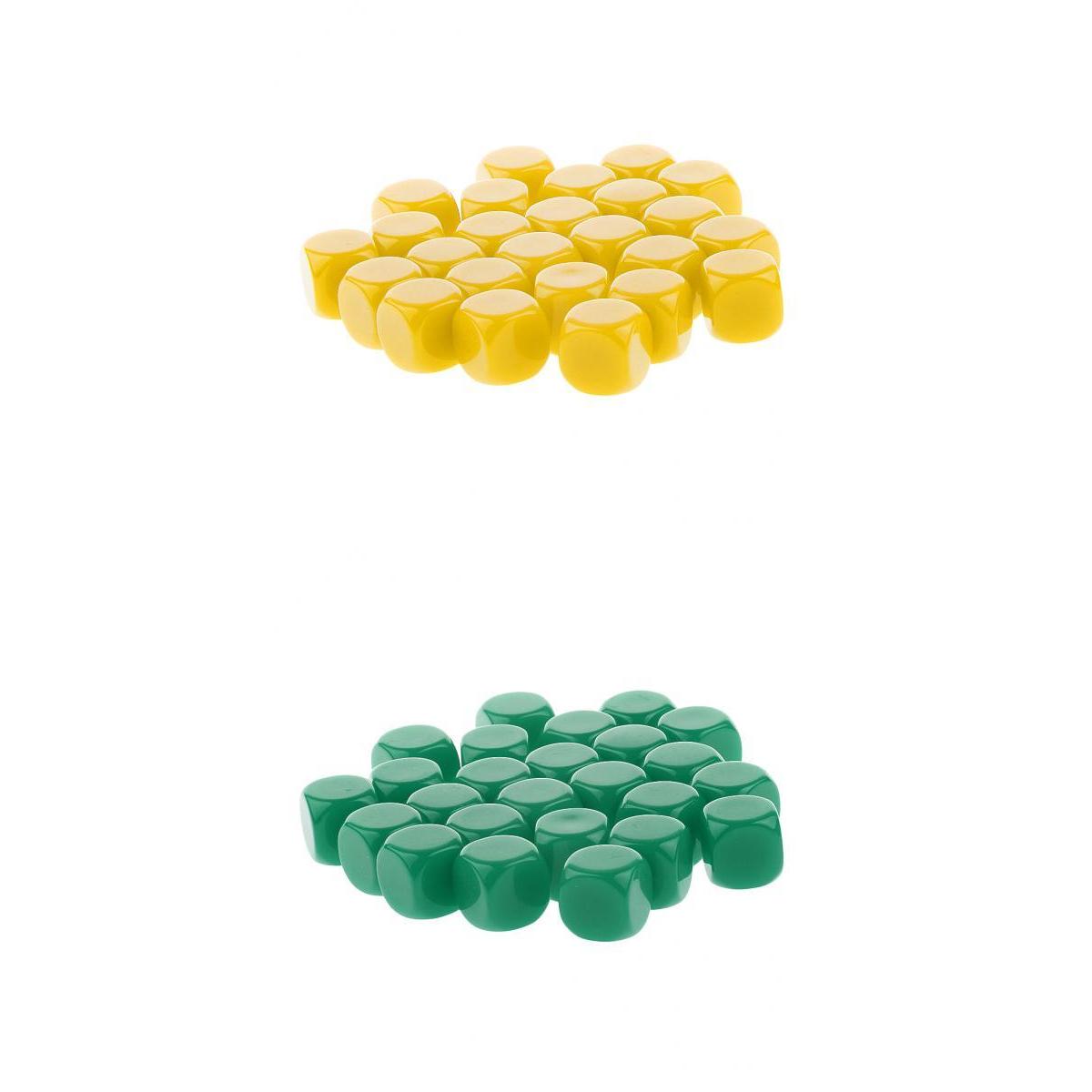 50 Pieces Opaque Blank Dice D6 for D&D RPG Party Games Yellow + Green