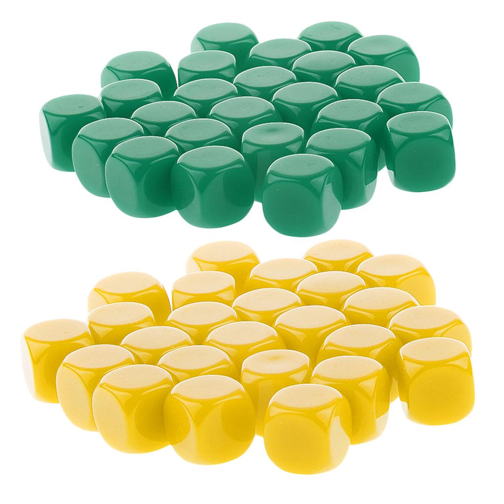 50 Pieces Opaque Blank Dice D6 for D&D RPG Party Games Yellow + Green
