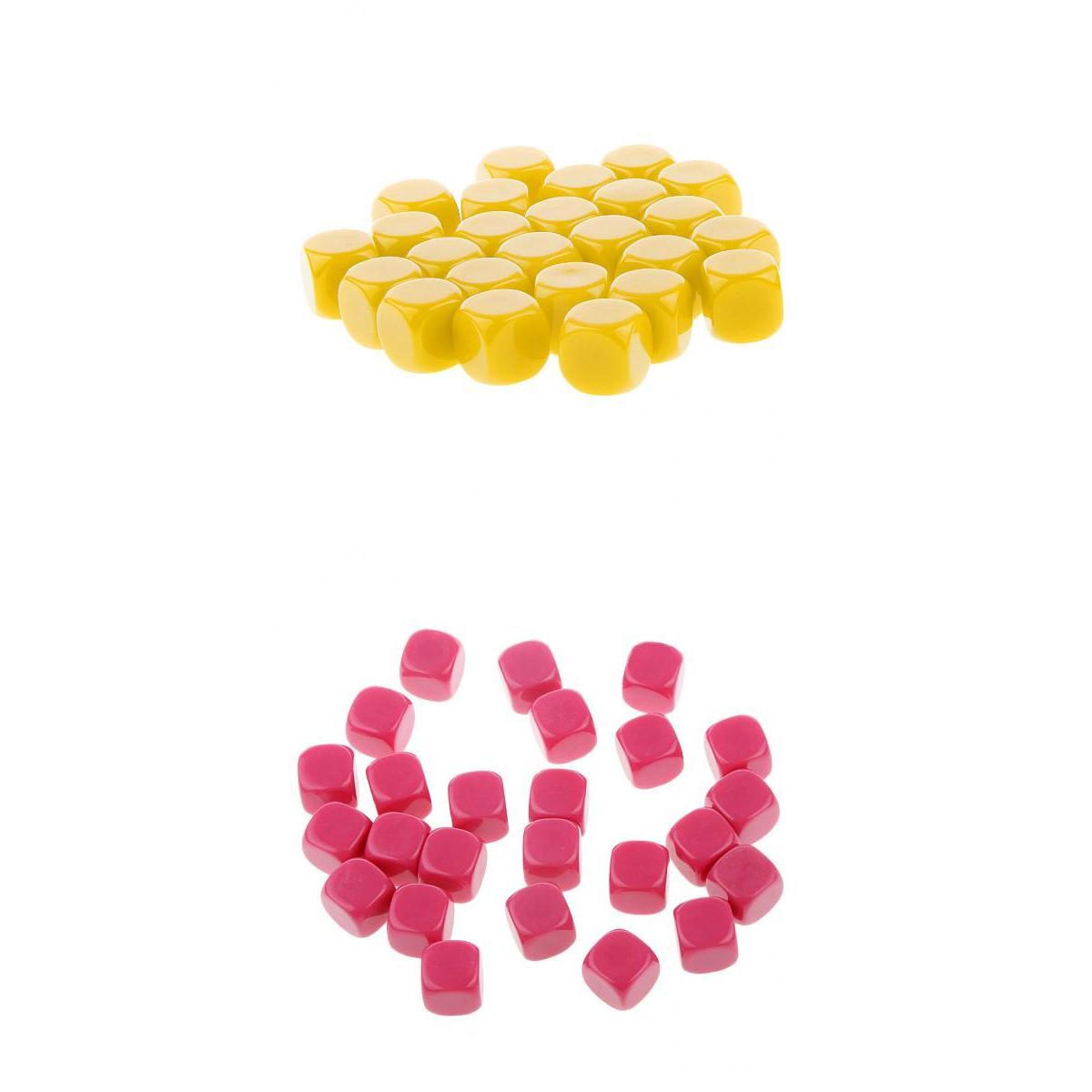 50 Pieces Opaque Blank Dice D6 for D&D RPG Party Games Yellow + Rose Red