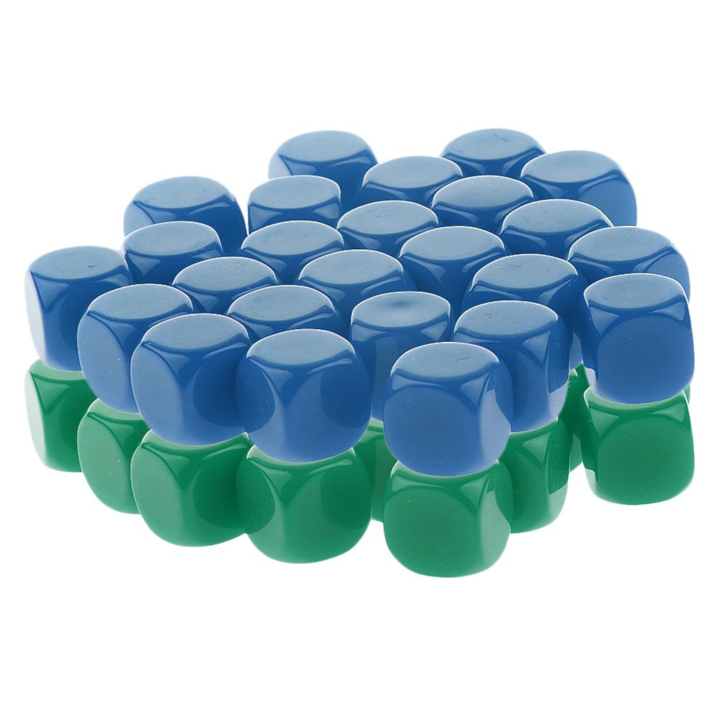50 Pieces Opaque Blank Dice D6 for D&D RPG Party Games Green + Blue