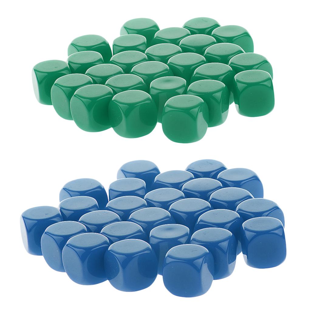 50 Pieces Opaque Blank Dice D6 for D&D RPG Party Games Green + Blue