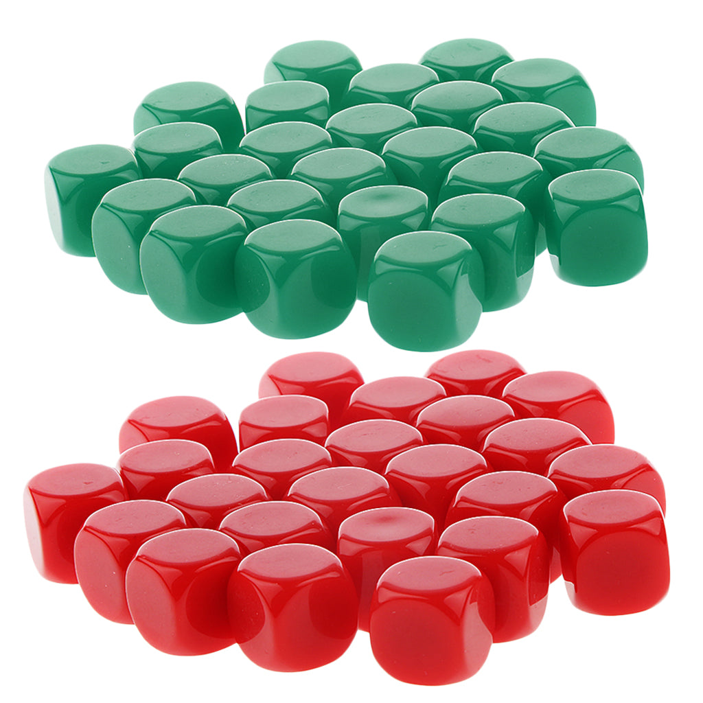50 Pieces Opaque Blank Dice D6 for D&D RPG Party Games Green + Red
