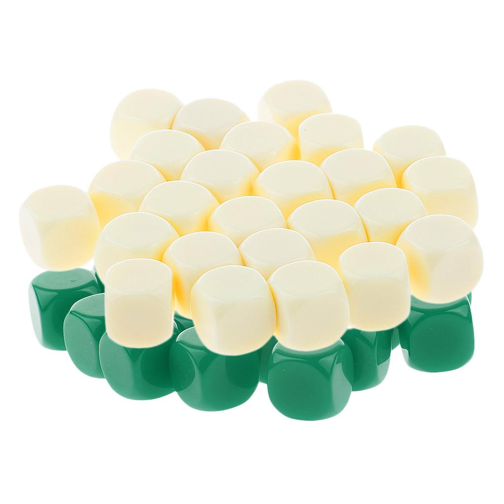 50 Pieces Opaque Blank Dice D6 for D&D RPG Party Games Green + Beige