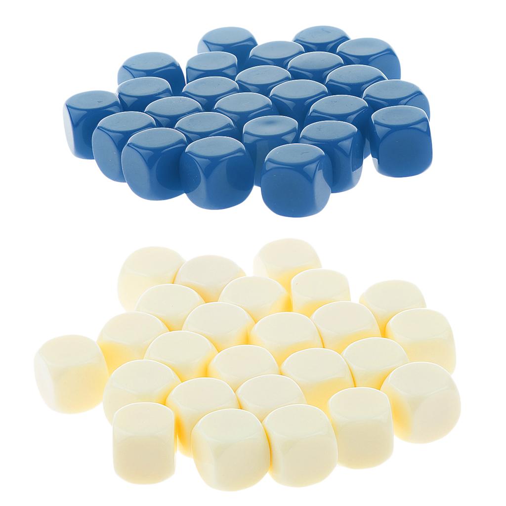 50 Pieces Opaque Blank Dice D6 for D&D RPG Party Games Beige + Blue