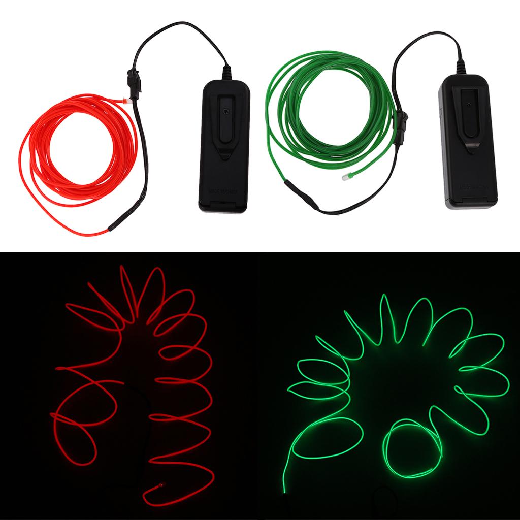 2PCS Luminescent Neon LED Lights Glow EL Wire String Strip 3 M Red Green