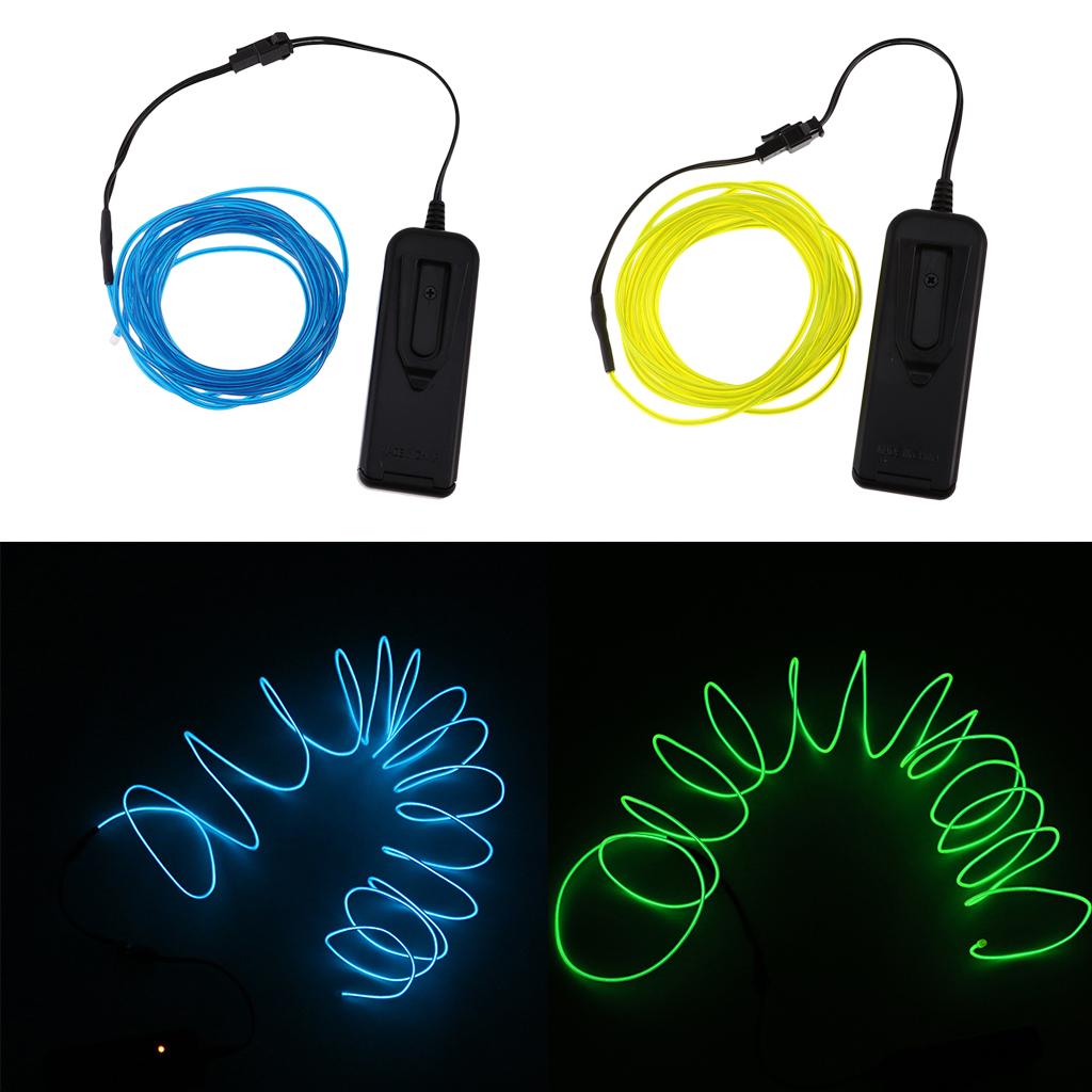 2PCS Luminescent Neon LED Lights Glow EL Wire String 5 Meters Blue Green