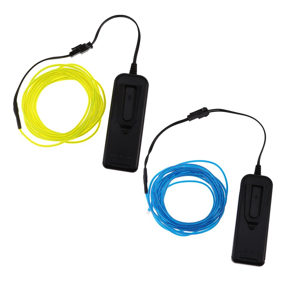 2PCS Luminescent Neon LED Lights Glow EL Wire String 5 Meters Blue Green