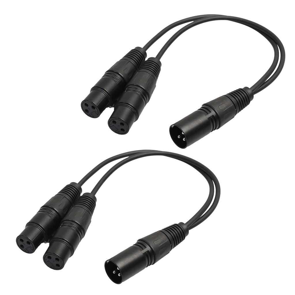 2Pack XLR Audio Y-Splitter Cable Connector 3Pin Male to 2 Female Adapter 1ft