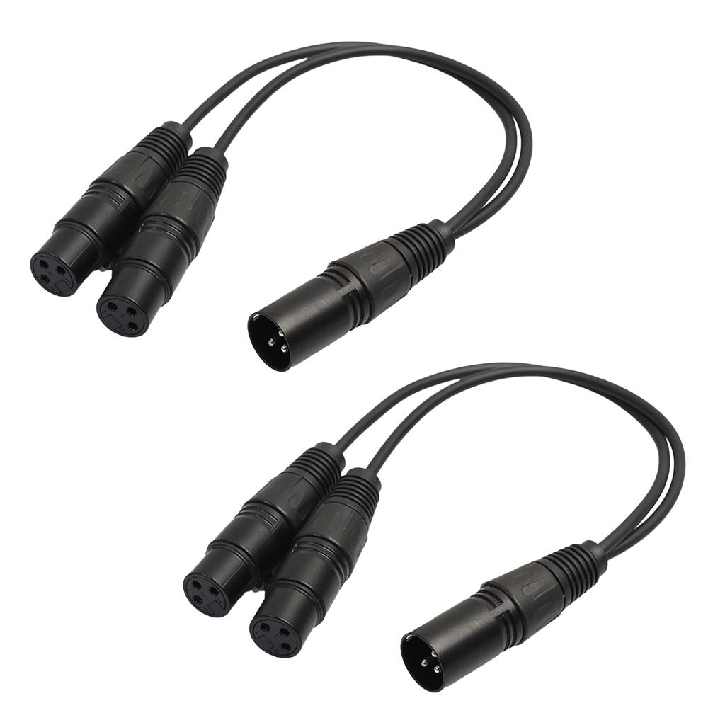 2Pack XLR Audio Y-Splitter Cable Connector 3Pin Male to 2 Female Adapter 1ft