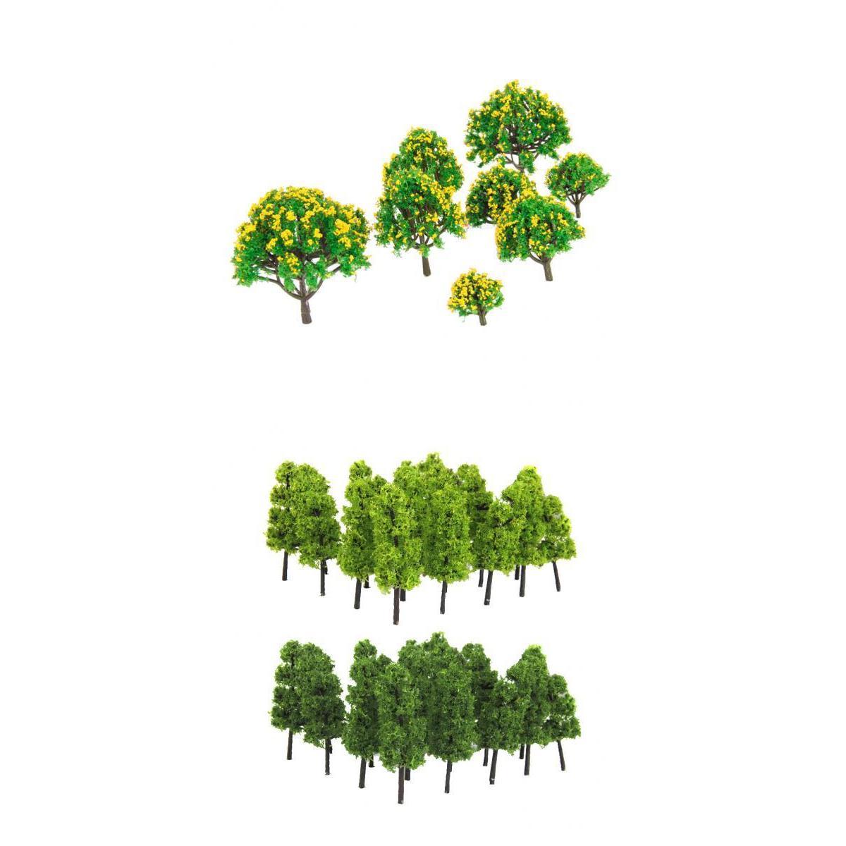 30Pcs Pagoda Tree Model Tree with Yellow Flower for Railroad Scenery/Diorama