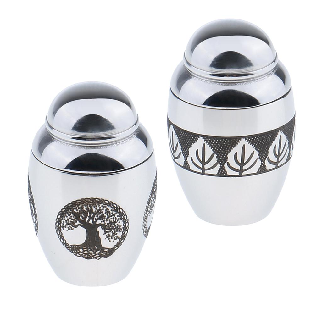 2 Piece Stainless Steel Cremation Keepsake Urn Container Jar Tree Of Life