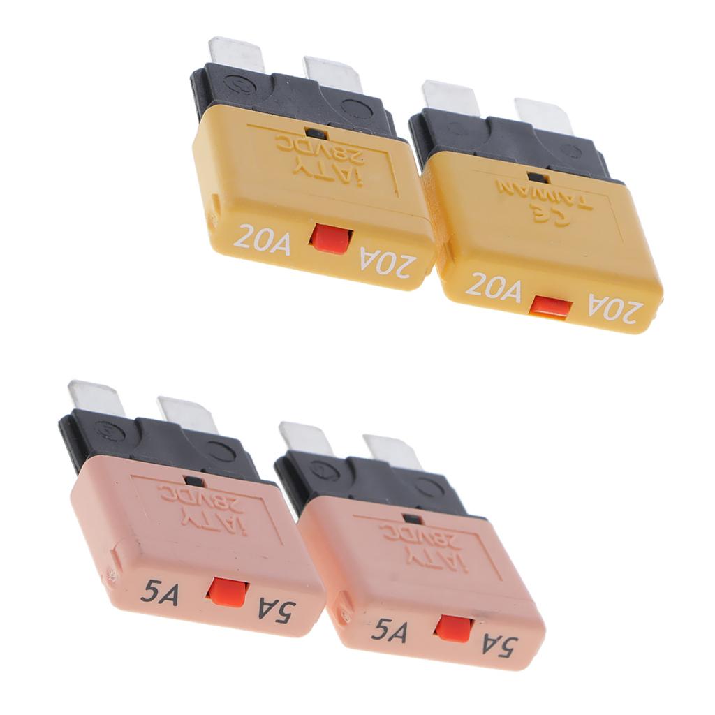 4Pcs 28V 20A+5A Auto Car Truck Boat Mini Blade Fuses Manual Circuit Breaker