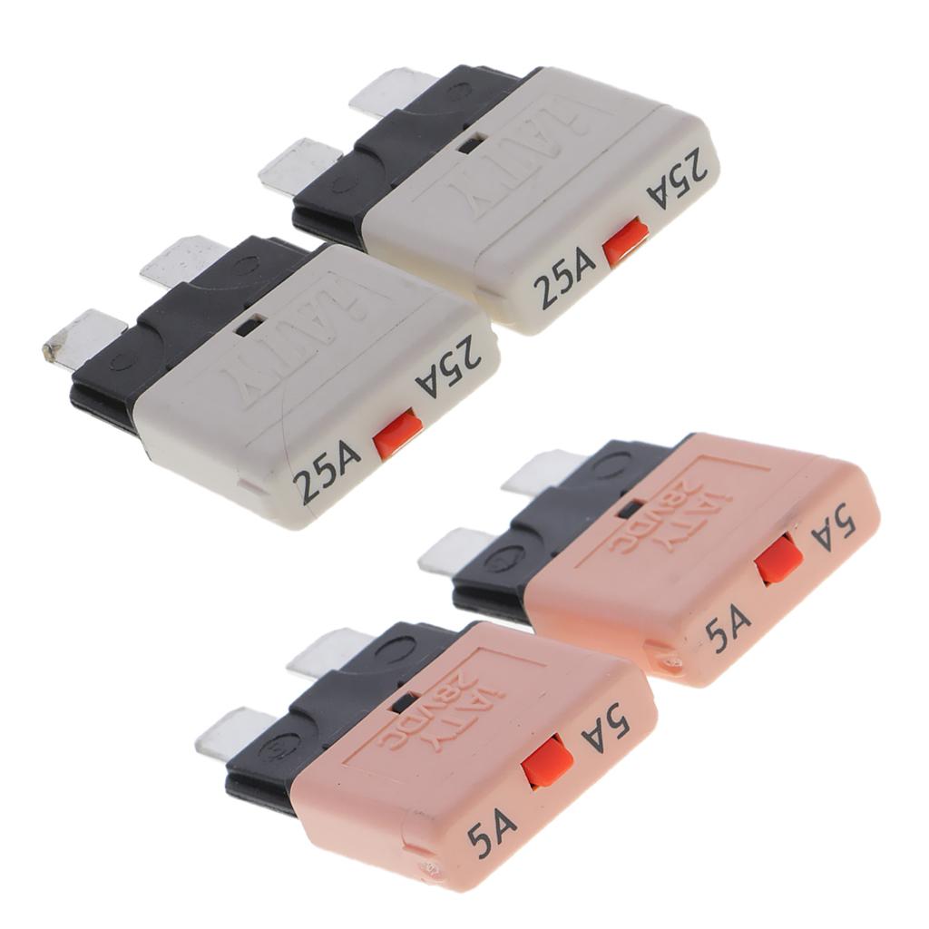 4Pcs 28V 25A+5A Auto Car Truck Boat Mini Blade Fuses Manual Circuit Breaker