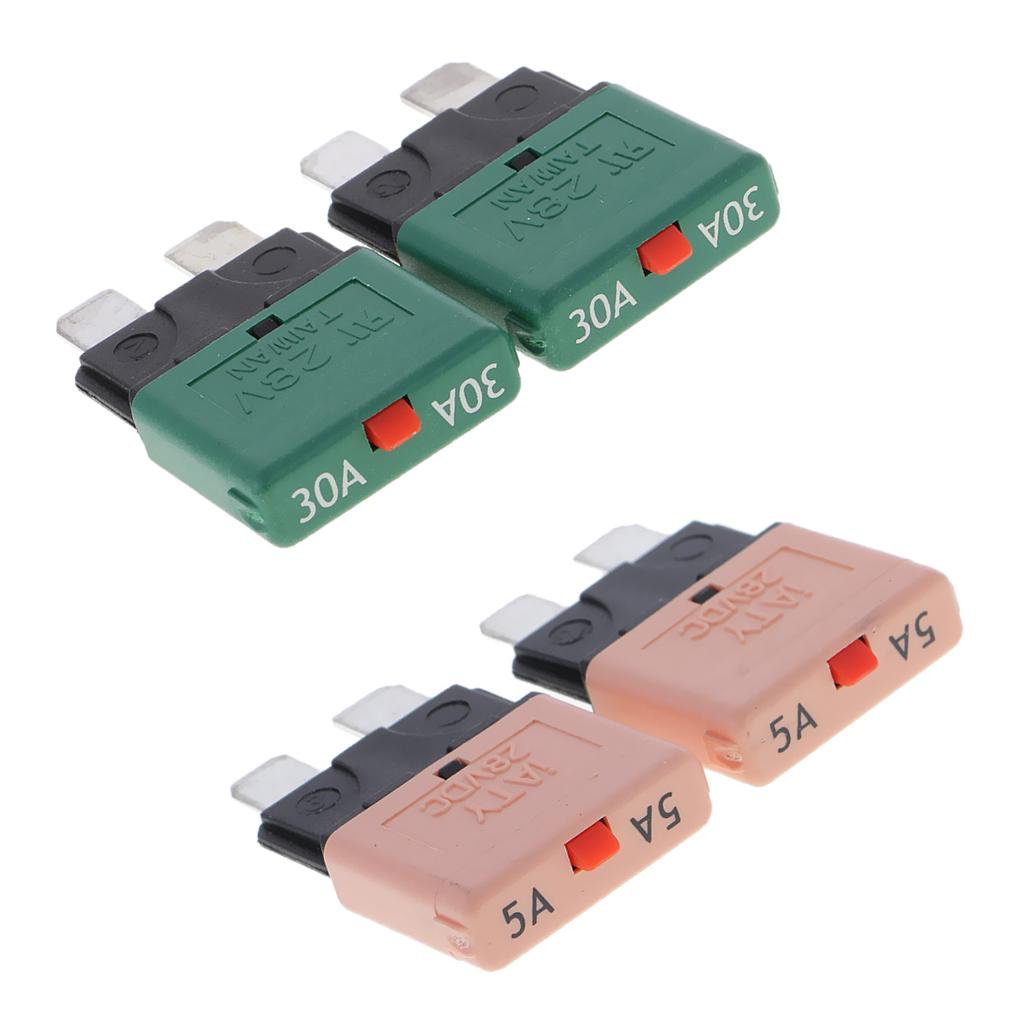 4Pcs 28V 30A+5A Auto Car Truck Boat Mini Blade Fuses Manual Circuit Breaker