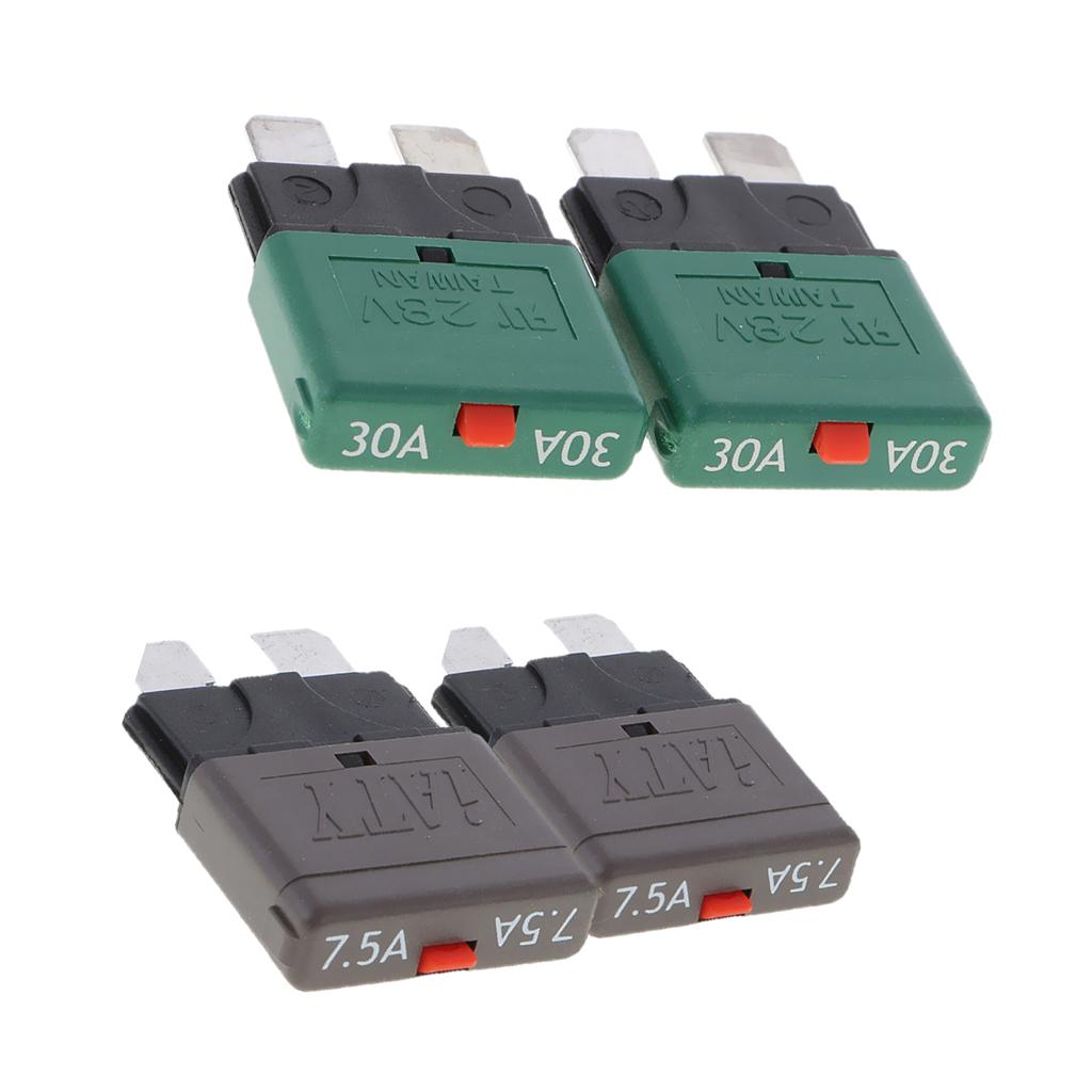 4Pcs 28V 7.5A+30A Car Truck Boat Mini Blade Fuses Manual Circuit Breaker