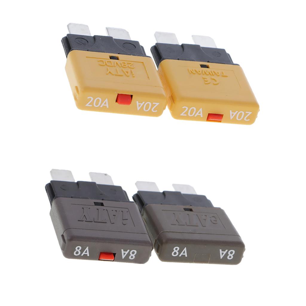 4 Pieces 28V 8A+20A Car Truck Boat Mini Blade Fuses Manual Circuit Breaker