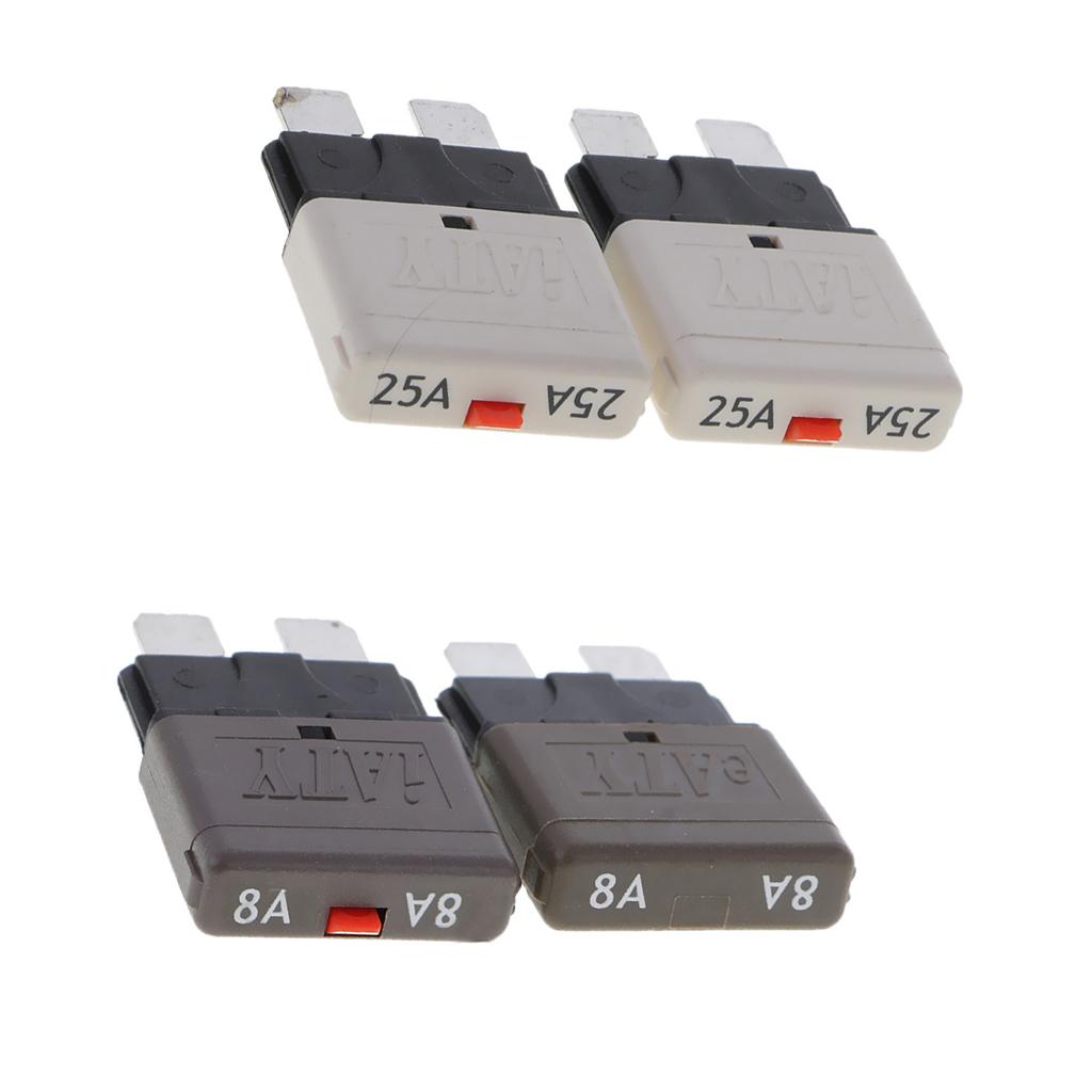 4 Pieces 28V 8A+25A Car Truck Boat Mini Blade Fuses Manual Circuit Breaker