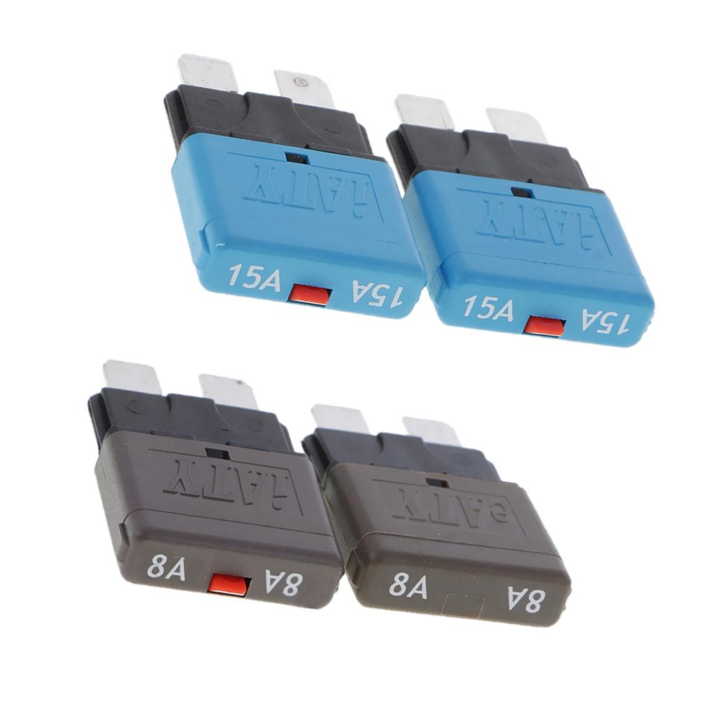 4 Pieces 28V 8A+15A Car Truck Boat Mini Blade Fuses Manual Circuit Breaker