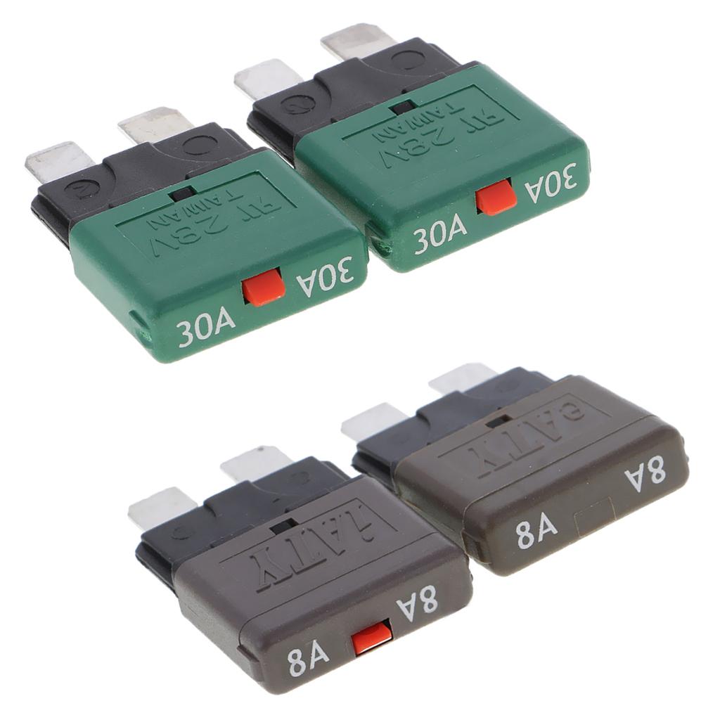 4 Pieces 28V 8A+30A Car Truck Boat Mini Blade Fuses Manual Circuit Breaker