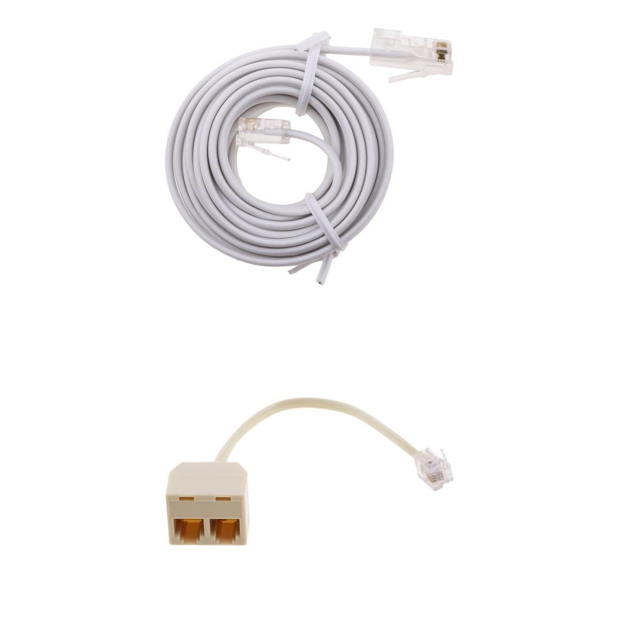 2 Way RJ11 6P4C Splitter Adapter+RJ11 to Ethernet Modem ASDL Patch Wire