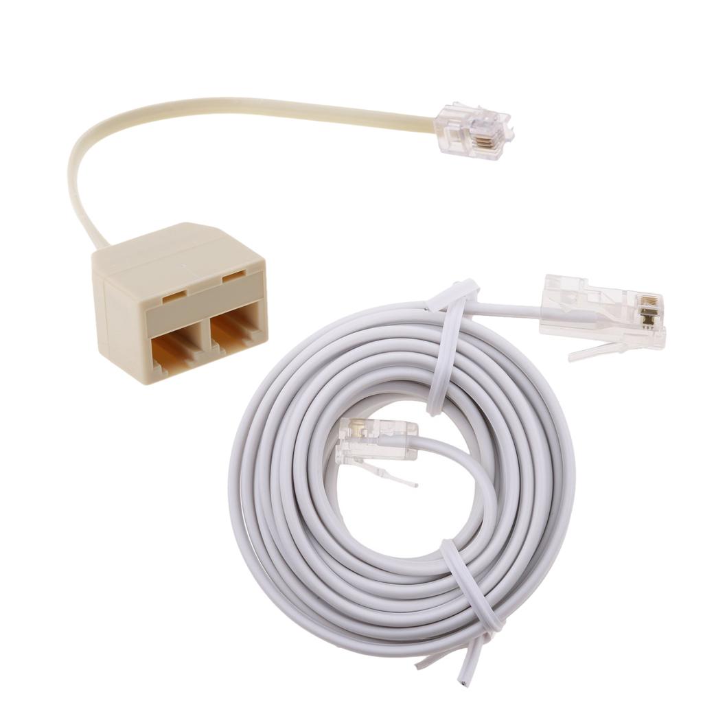 2 Way RJ11 6P4C Splitter Adapter+RJ11 to Ethernet Modem ASDL Patch Wire