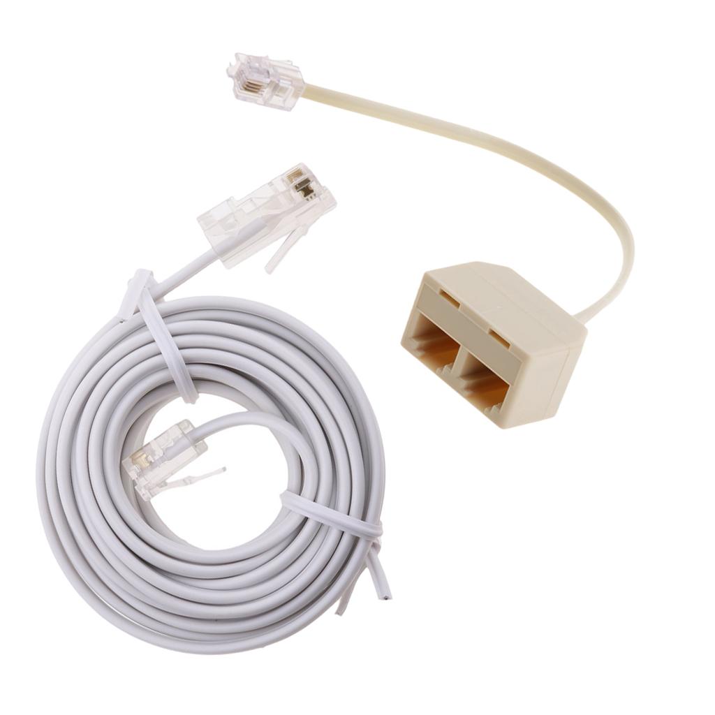 2 Way RJ11 6P4C Splitter Adapter+RJ11 to Ethernet Modem ASDL Patch Wire