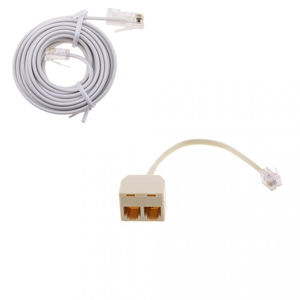 2 Way RJ11 6P4C Splitter Adapter+RJ11 to Ethernet Modem ASDL Patch Wire