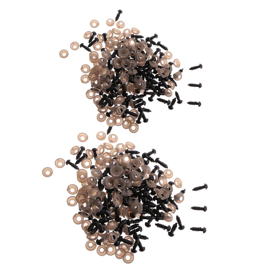 200 Pieces Solid Black Safety Eyes with BACKS for Bear Doll DIY 6mm & 8mm
