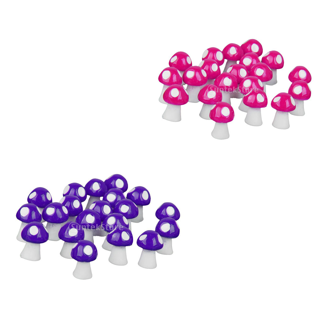 2x20pcs Miniature Dollhouse Bonsai Fairy Garden Mushroom Decor Rose & Purple