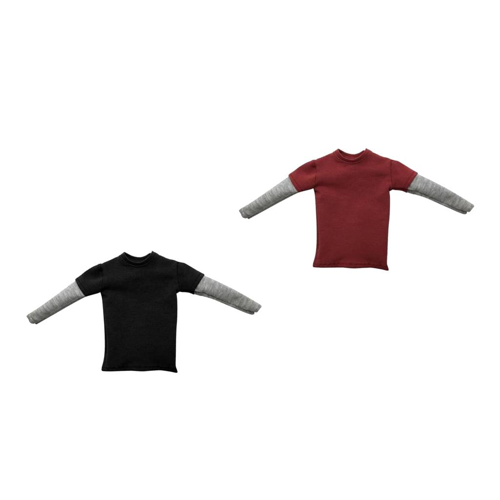 2 Pieces 1/6 Scale Mens Double Sleeve Long T-shirts for 12'' Action Figure