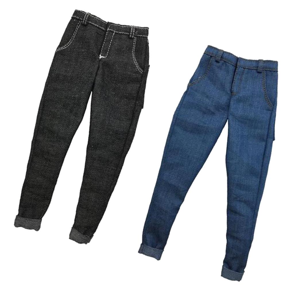 2 Pieces 1/6 Scale Mens Denim Jeans Pants Trousers for 12'' Action Figure