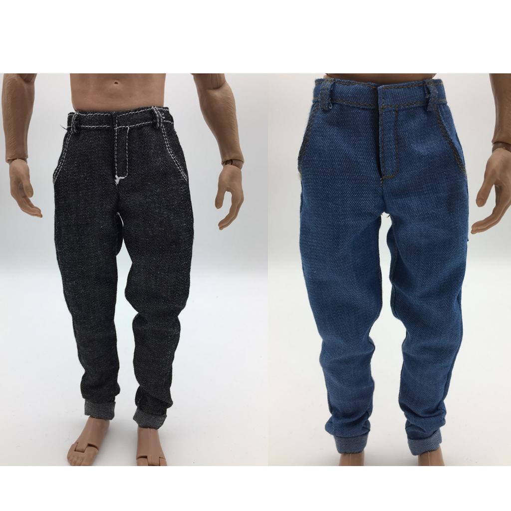 2 Pieces 1/6 Scale Mens Denim Jeans Pants Trousers for 12'' Action Figure
