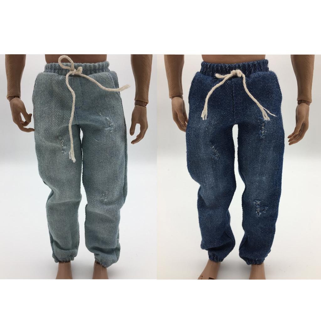 2 Pieces 1/6 Scale Mens Casual Jeans Denim Pants for 12'' Action Figure