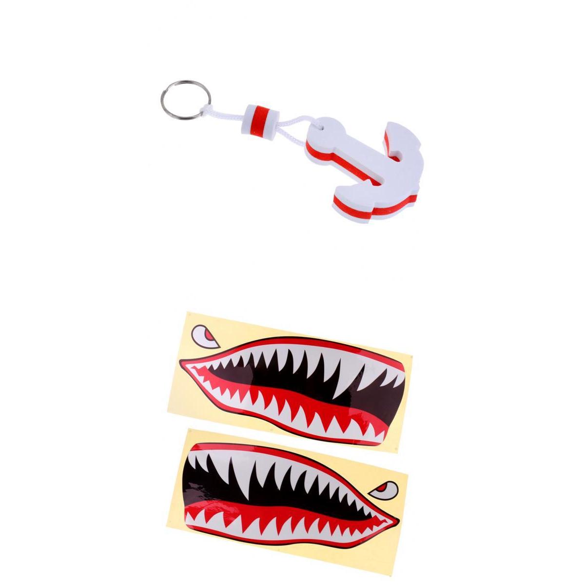 2pcs Kayak Boat Stickers Decals + EVA White Marine Floating Buoyant Key Ring