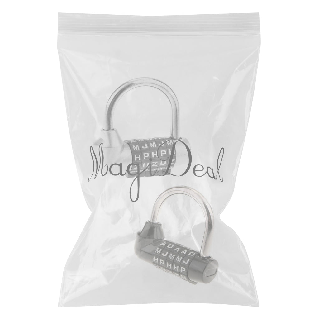 Alloy 5 Dial Letters Combination Padlock Code Password Lock Silver & Black